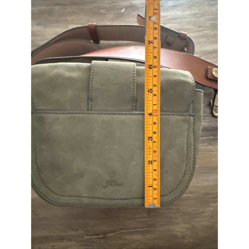 J.Crew Italian Suede Green Crossbody Bag Flap Magnetic Gold Buckle Brown Strap - Picture 4 of 7